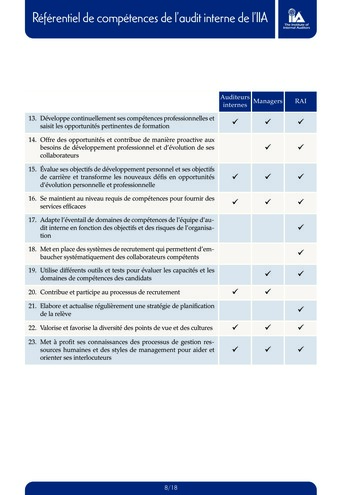 Référentiel de compétences de l'audit interne de l'IIA page 8