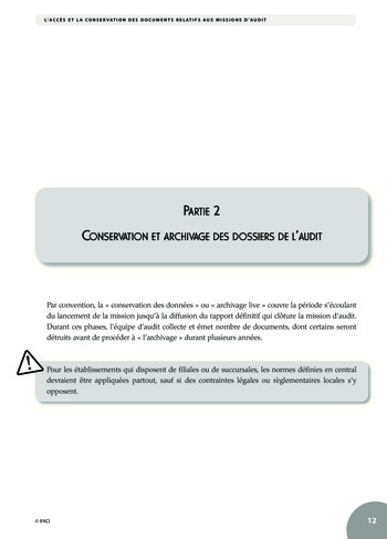 L'accès et la conservation des documents relatifs à la mission d'audit page 12