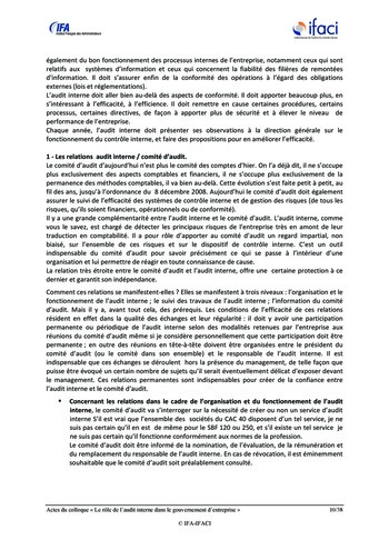Le rôle de l'audit interne dans le gouvernement d'entreprise - Actes / IFA, IFACI page 11