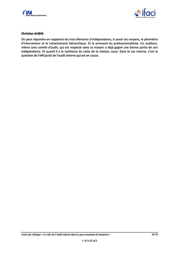Le rôle de l'audit interne dans le gouvernement d'entreprise - Actes / IFA, IFACI page 19