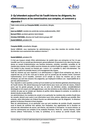 Le rôle de l'audit interne dans le gouvernement d'entreprise - Actes / IFA, IFACI page 20