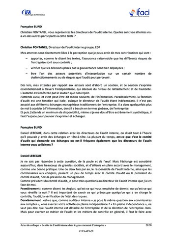 Le rôle de l'audit interne dans le gouvernement d'entreprise - Actes / IFA, IFACI page 22