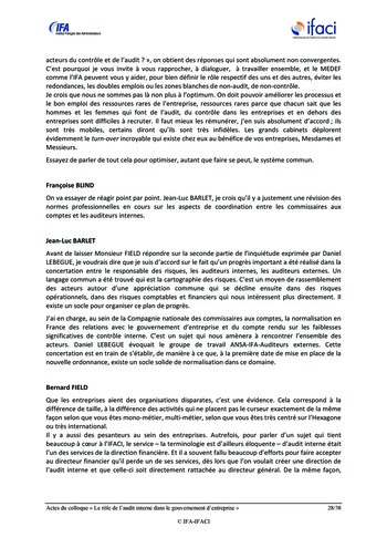 Le rôle de l'audit interne dans le gouvernement d'entreprise - Actes / IFA, IFACI page 29