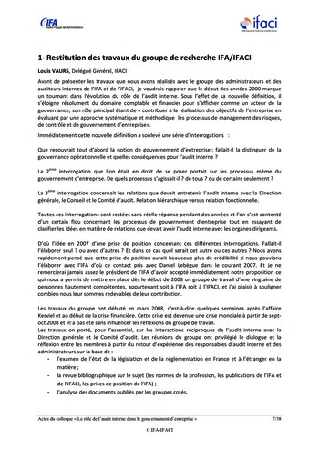 Le rôle de l'audit interne dans le gouvernement d'entreprise - Actes / IFA, IFACI page 8