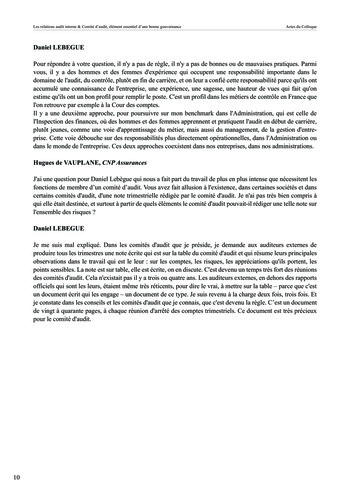 Les relations audit interne & Comité d'audit, élément essentiel d'une bonne gouvernance page 10