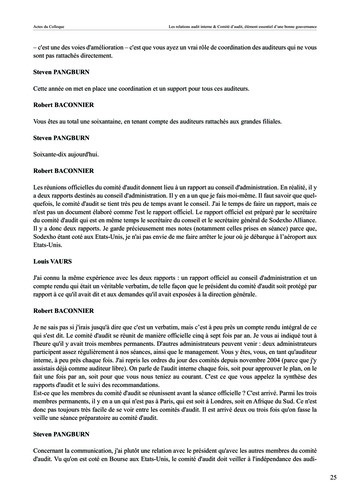 Les relations audit interne & Comité d'audit, élément essentiel d'une bonne gouvernance page 25