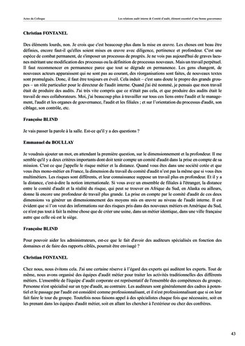 Les relations audit interne & Comité d'audit, élément essentiel d'une bonne gouvernance page 43