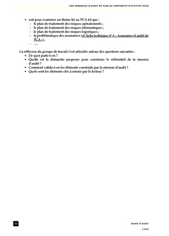 Une démarche d'audit de plan de continuité d'activité (PCA) page 10
