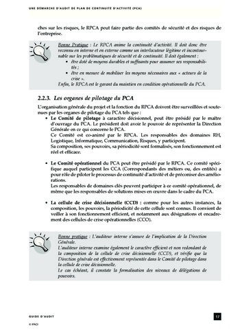 Une démarche d'audit de plan de continuité d'activité (PCA) page 17