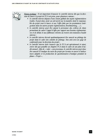 Une démarche d'audit de plan de continuité d'activité (PCA) page 19