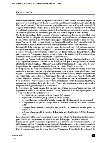 Une démarche d'audit de plan de continuité d'activité (PCA) page 45
