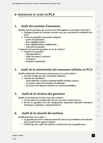 Une démarche d'audit de plan de continuité d'activité (PCA) page 71