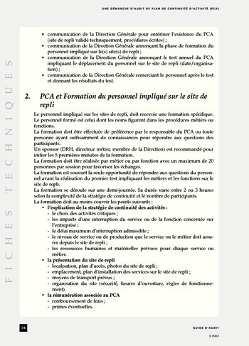 Une démarche d'audit de plan de continuité d'activité (PCA) page 74