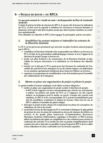 Une démarche d'audit de plan de continuité d'activité (PCA) page 79