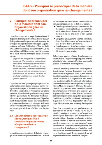 Contrôles de la gestion du changement et des patchs : un facteur clé de la réussite pour toute organisation (2e éd.) page 11