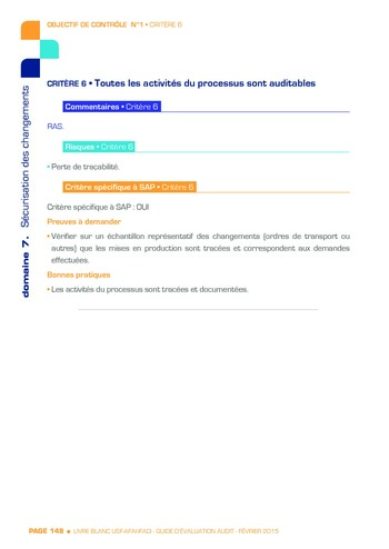 Guide d'évaluation d'un système SAP pour l'audit interne / AFAI, IFACI, USF page 149