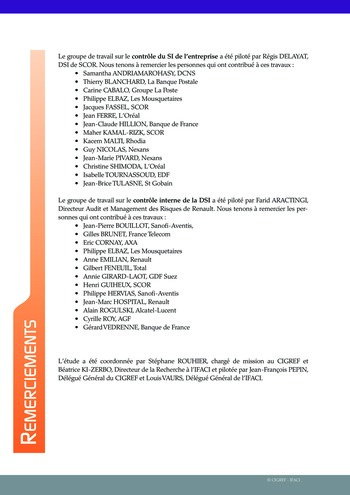 Le contrôle interne du système d'information des organisations / IFACI, CIGREF page 5