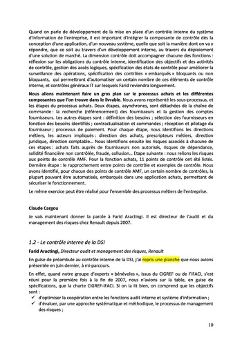 Le contrôle interne du système d'information des organisations - Actes / IFACI, CIGREF page 10