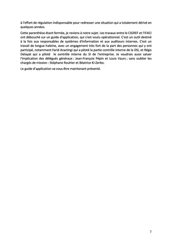 Le contrôle interne du système d'information des organisations - Actes / IFACI, CIGREF page 7