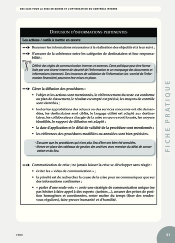 Des clés pour la mise en oeuvre et l'optimisation du contrôle interne page 51