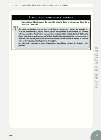 Des clés pour la mise en oeuvre et l'optimisation du contrôle interne page 89
