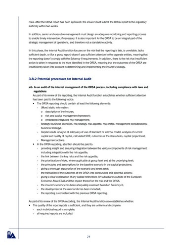 L’audit interne et l’ORSA (Own Risk and Solvency Assessment) - Guide pratique / IIA Netherlands page 24