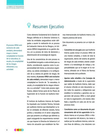 La fonction d’audit interne et le processus ORSA (Own Risk and Solvency Assessment) - Guide d’audit / IIA Spain page 6