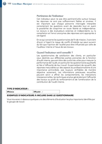 KPI de l’audit : Mesurer les indicateurs clés de performance d’une fonction d’audit interne / IIA Italy page 100