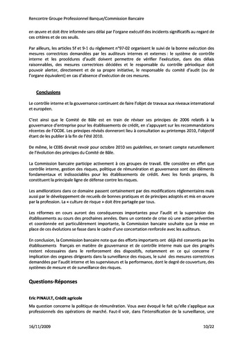 Commission Bancaire IFACI 2009 - Actes page 10