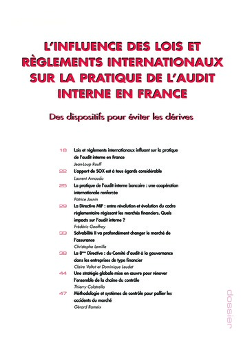 N°191 - sept 2008 L'influence des lois et règlements internationaux sur la pratique de l'audit interne en France page 17