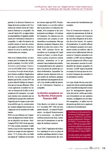 N°191 - sept 2008 L'influence des lois et règlements internationaux sur la pratique de l'audit interne en France page 19