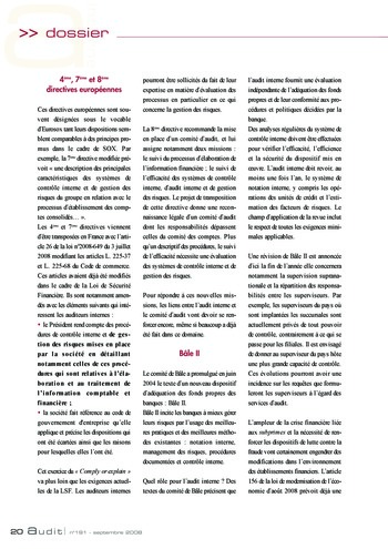 N°191 - sept 2008 L'influence des lois et règlements internationaux sur la pratique de l'audit interne en France page 20