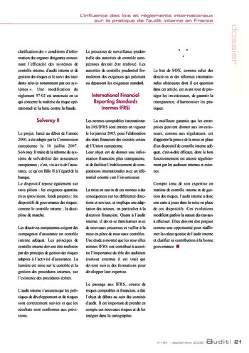 N°191 - sept 2008 L'influence des lois et règlements internationaux sur la pratique de l'audit interne en France page 21