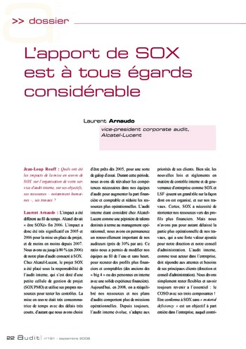N°191 - sept 2008 L'influence des lois et règlements internationaux sur la pratique de l'audit interne en France page 22
