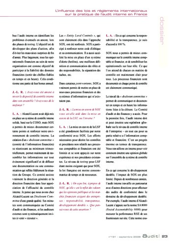 N°191 - sept 2008 L'influence des lois et règlements internationaux sur la pratique de l'audit interne en France page 23