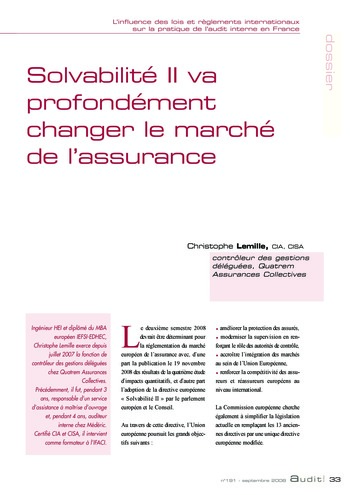 N°191 - sept 2008 L'influence des lois et règlements internationaux sur la pratique de l'audit interne en France page 33