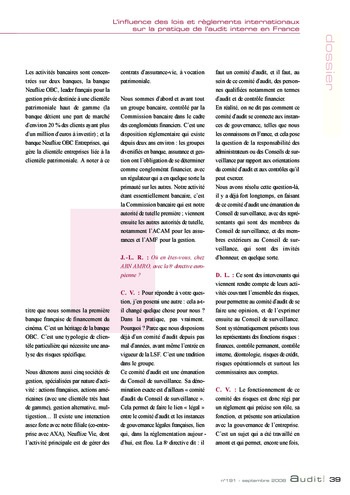 N°191 - sept 2008 L'influence des lois et règlements internationaux sur la pratique de l'audit interne en France page 39