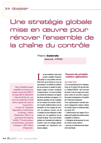 N°191 - sept 2008 L'influence des lois et règlements internationaux sur la pratique de l'audit interne en France page 44