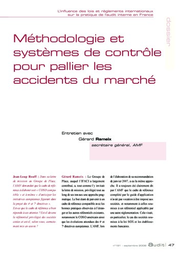 N°191 - sept 2008 L'influence des lois et règlements internationaux sur la pratique de l'audit interne en France page 47