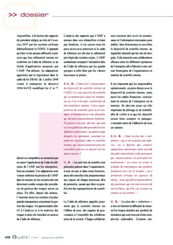 N°191 - sept 2008 L'influence des lois et règlements internationaux sur la pratique de l'audit interne en France page 48
