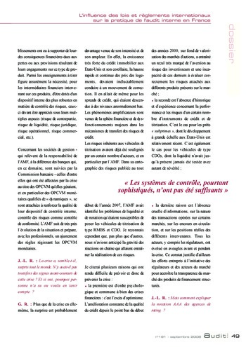 N°191 - sept 2008 L'influence des lois et règlements internationaux sur la pratique de l'audit interne en France page 49