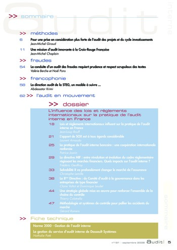 N°191 - sept 2008 L'influence des lois et règlements internationaux sur la pratique de l'audit interne en France page 5