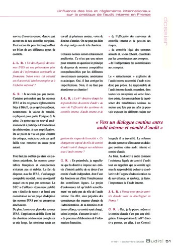 N°191 - sept 2008 L'influence des lois et règlements internationaux sur la pratique de l'audit interne en France page 51