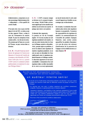 N°191 - sept 2008 L'influence des lois et règlements internationaux sur la pratique de l'audit interne en France page 52