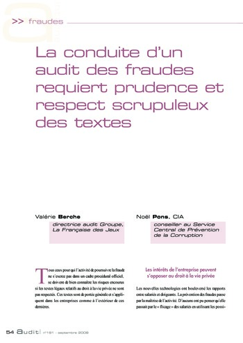 N°191 - sept 2008 L'influence des lois et règlements internationaux sur la pratique de l'audit interne en France page 54