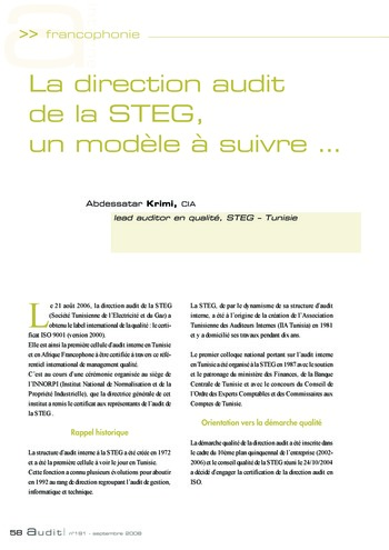 N°191 - sept 2008 L'influence des lois et règlements internationaux sur la pratique de l'audit interne en France page 58