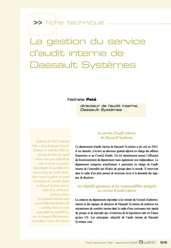 N°191 - sept 2008 L'influence des lois et règlements internationaux sur la pratique de l'audit interne en France page 67