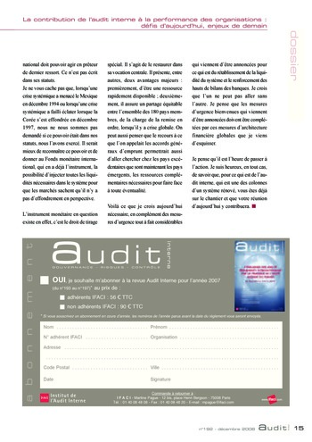 N°192 - déc 2008 La contribution de l'audit interne à la performance des organisations : défis d'aujourd'hui, enjeux de demain page 15