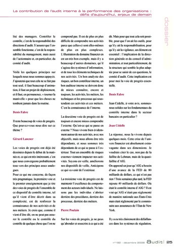 N°192 - déc 2008 La contribution de l'audit interne à la performance des organisations : défis d'aujourd'hui, enjeux de demain page 25