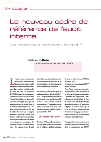 N°193 - fév 2009 L'audit interne : un cadre de référence en évolution page 10
